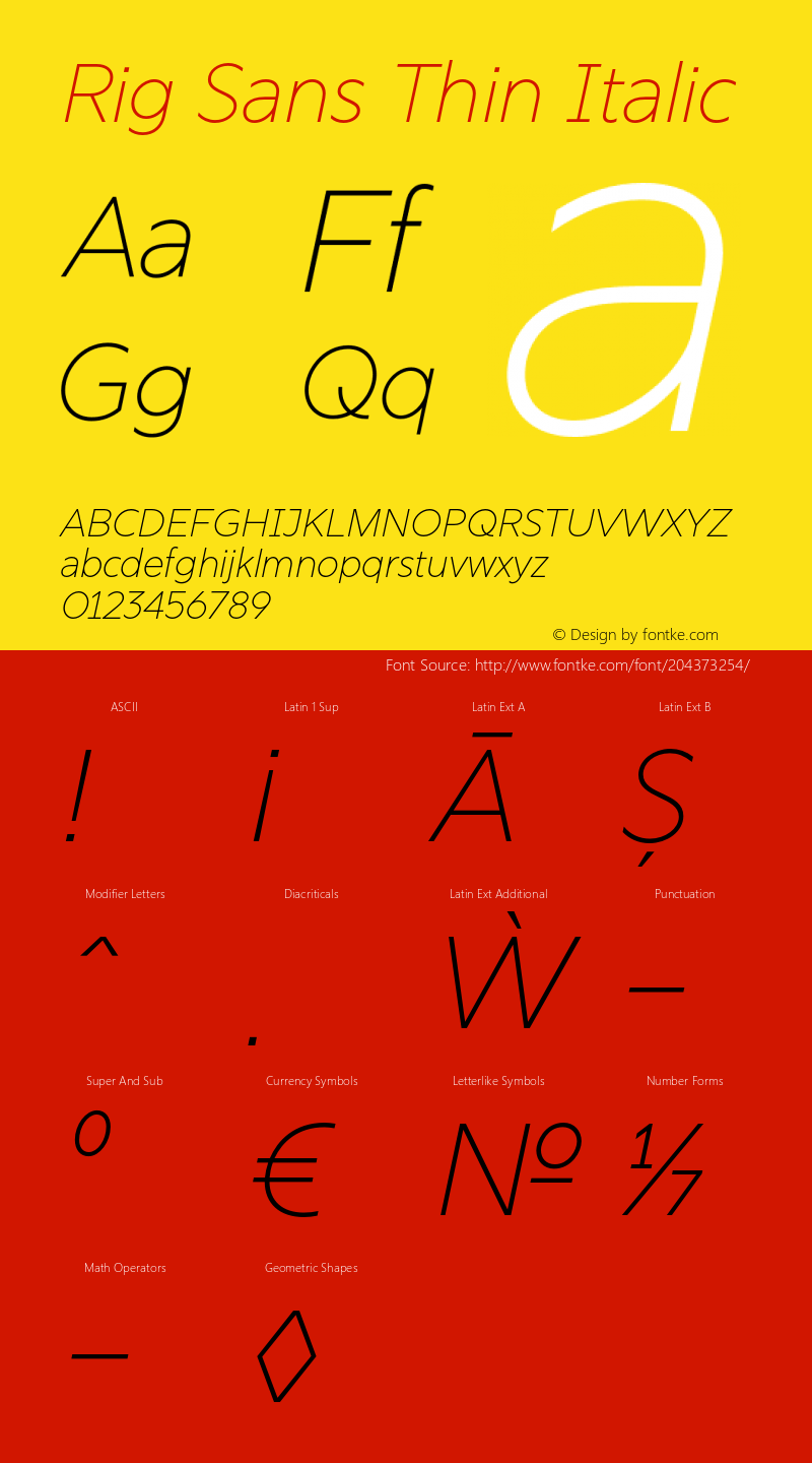 Rig Sans Thin Italic Version 1.000;FEAKit 1.0图片样张