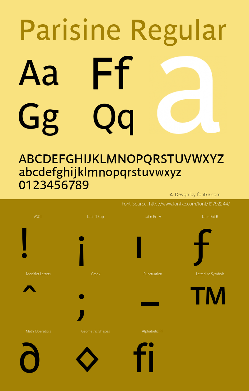 Parisine Regular Version 001.000 Font Sample