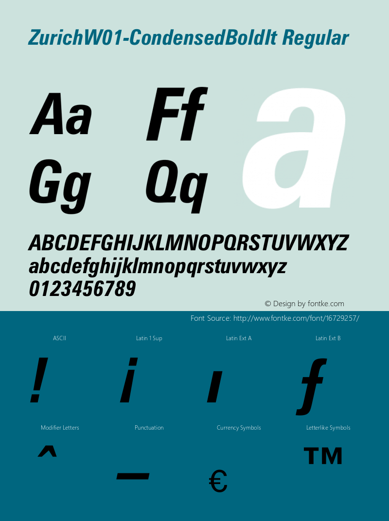 ZurichW01-CondensedBoldIt Regular Version 1.00 Font Sample