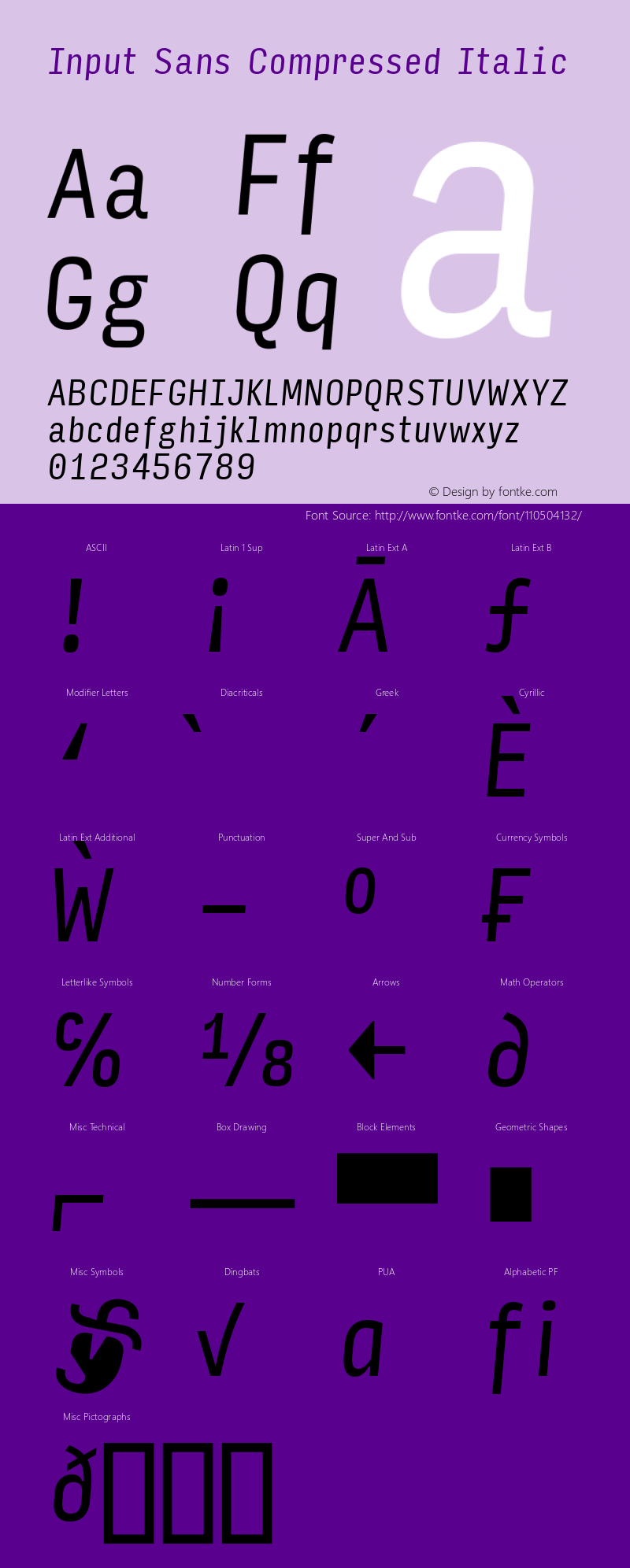 InputSansCompressed Italic Version 0.000;PS 0.0;hotconv 1.0.72;makeotf.lib2.5.5900 Font Sample