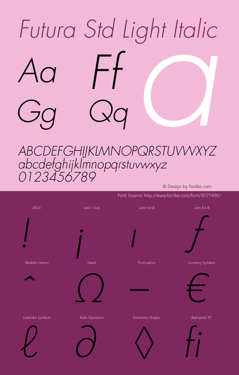 Futura Std Light Italic OTF 1.029;PS 001.002;Core 1.0.33;makeotf.lib1.4.1585 Font Sample