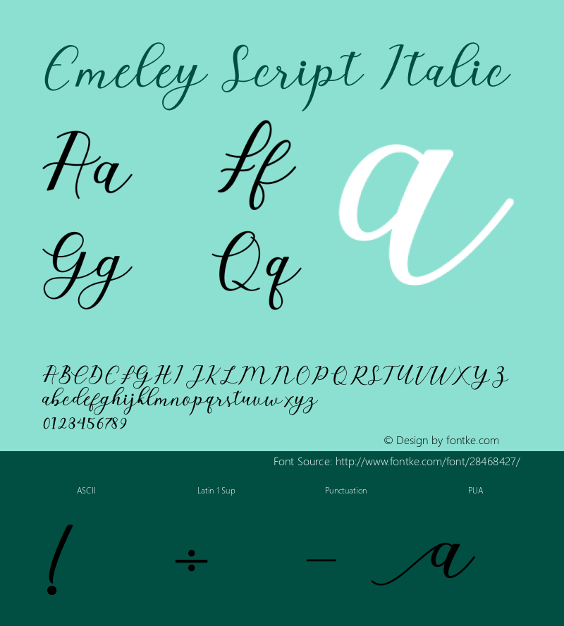 EmeleyScript-Italic Version 1.000 Font Sample