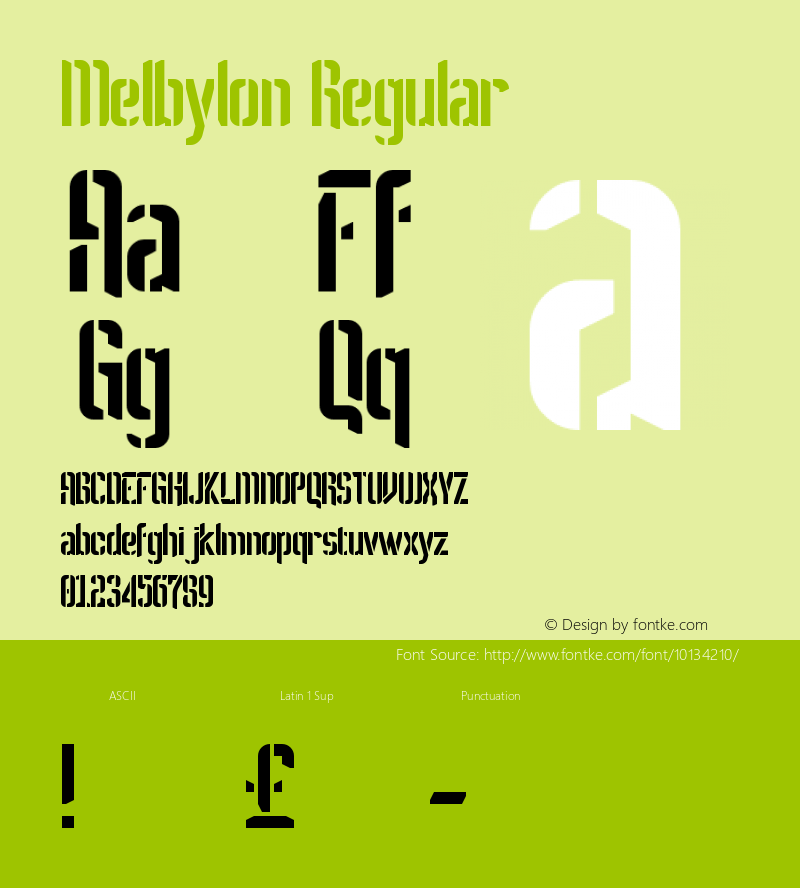 Melbylon Regular Macromedia Fontographer 4.1 2001.12.02 Font Sample