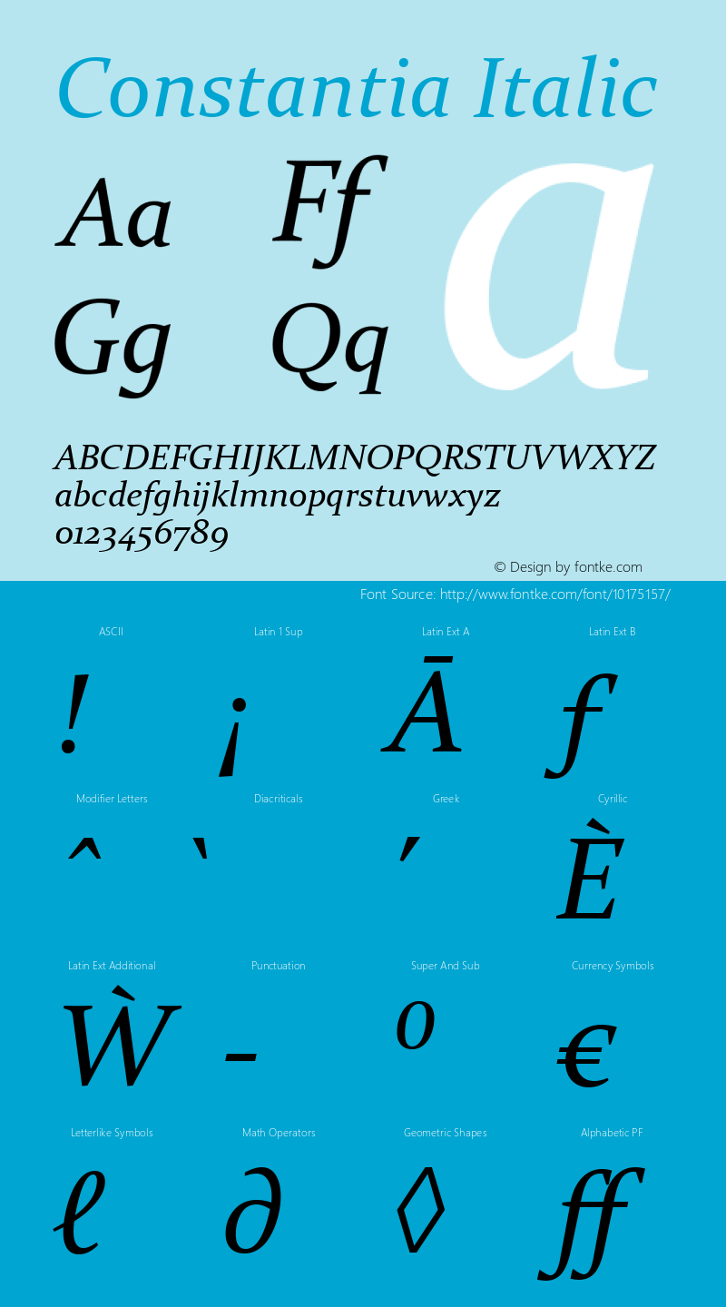 Constantia Italic Version 5.00 Font Sample