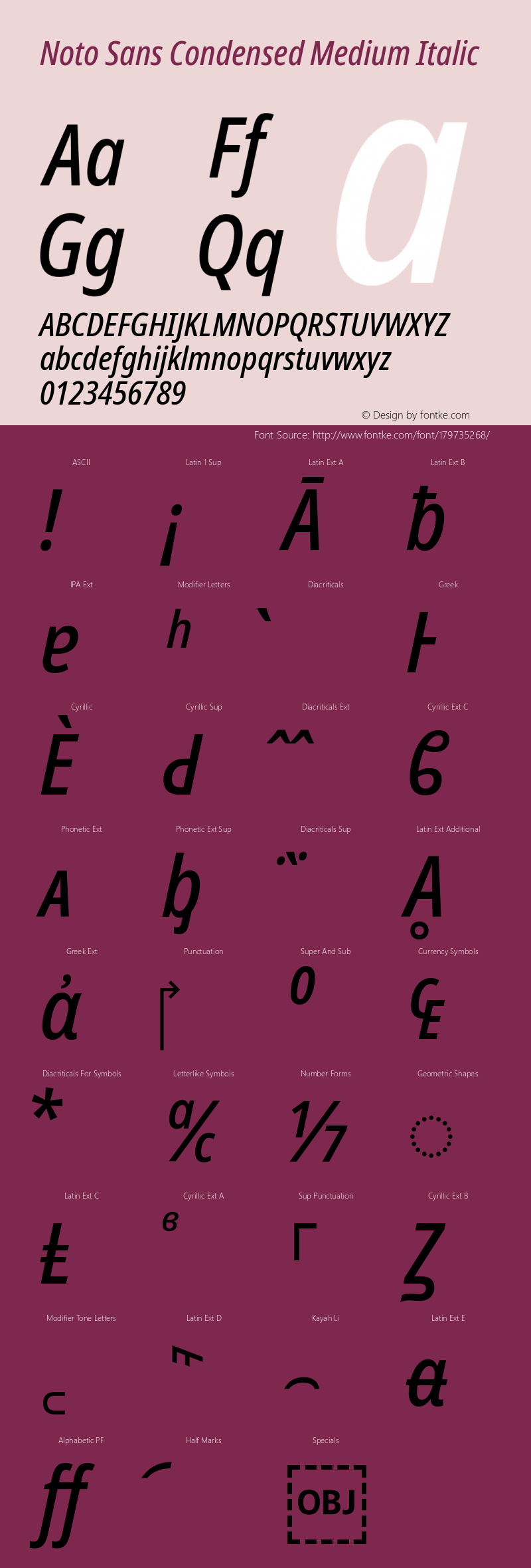 Noto Sans Condensed Medium Italic Version 2.003图片样张