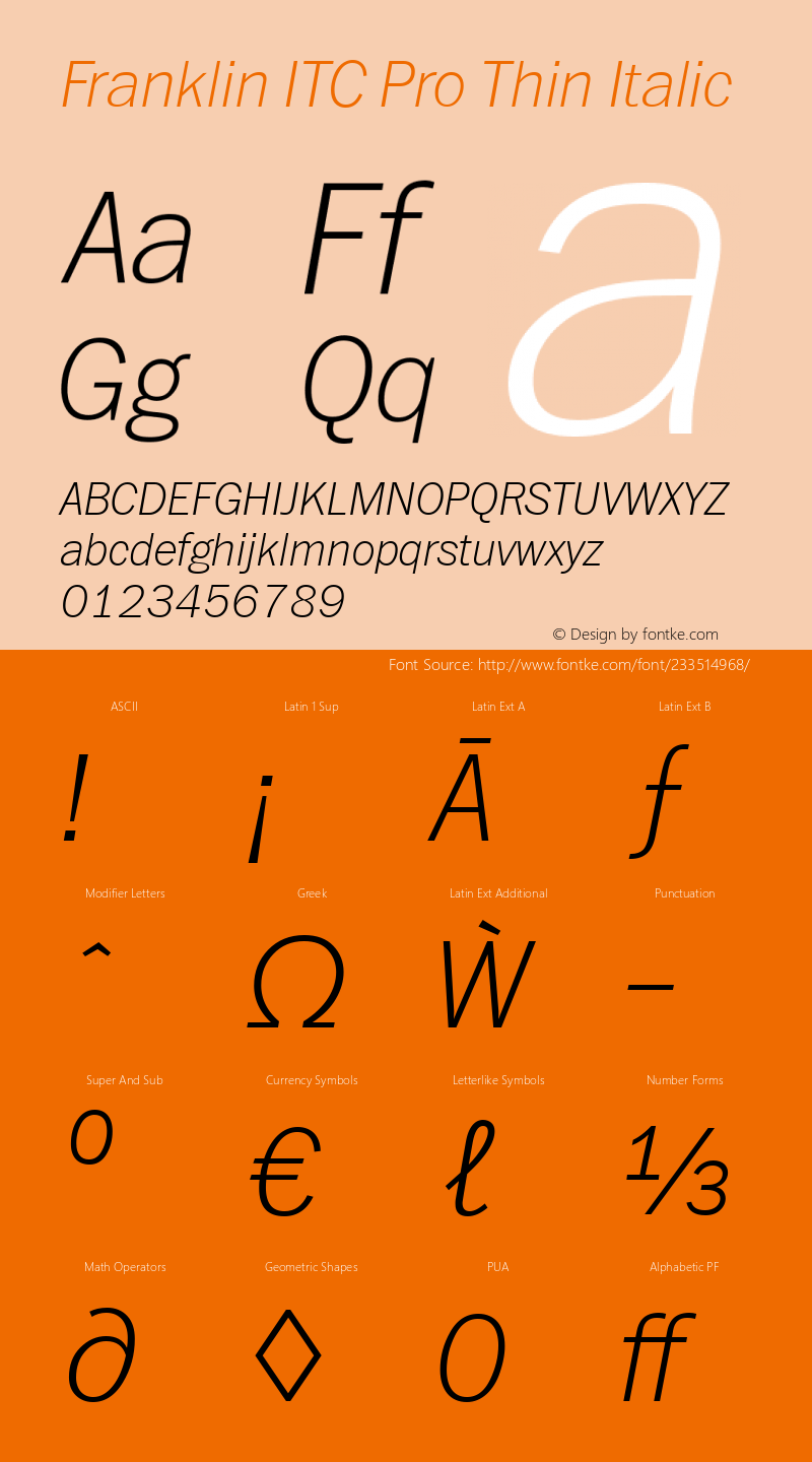 Franklin ITC Pro Thin Italic Version 1.01图片样张