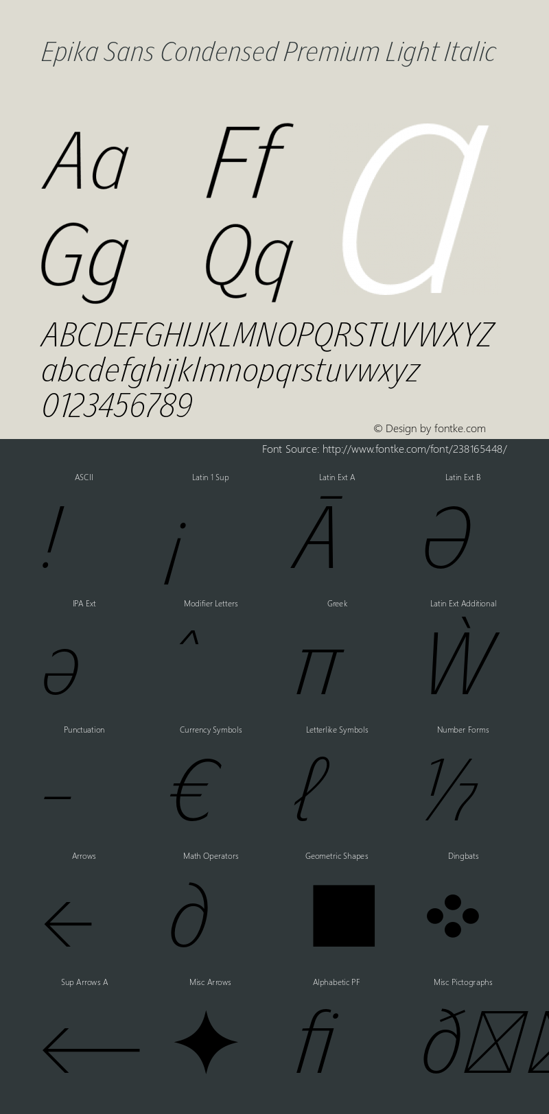 Epika Sans Condensed Premium Light Italic Version 1.000;FEAKit 1.0图片样张