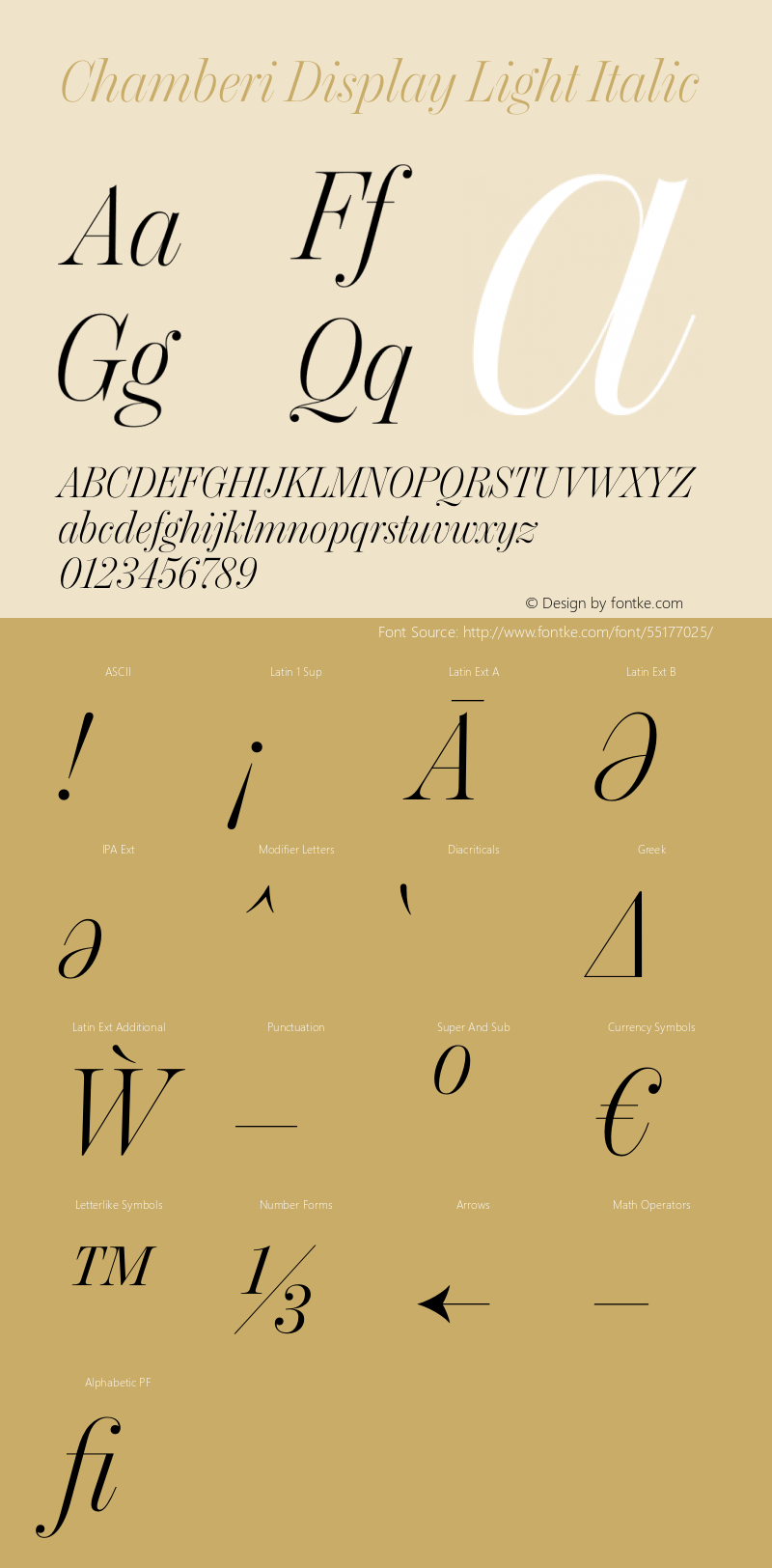 Chamberi Display Light Italic Version 1.000 Font Sample