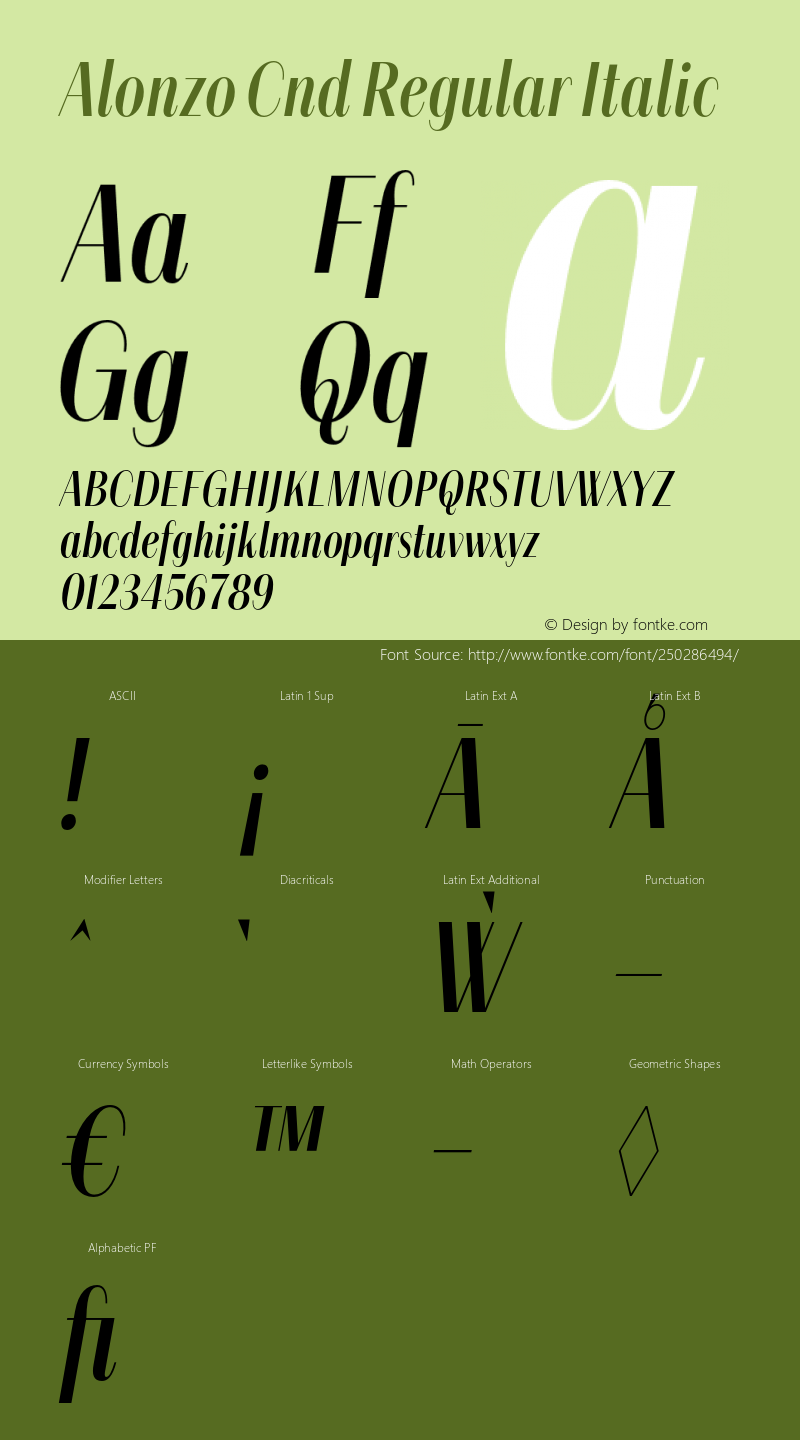 Alonzo Cnd Regular Italic Version 1.000;hotconv 1.0.109;makeotfexe 2.5.65596图片样张