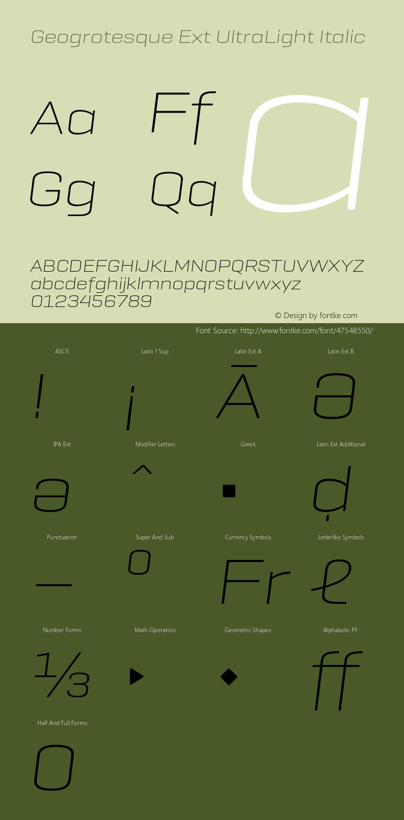 Geogrotesque Ext UltraLight Italic Version 1.000;PS 1.0;hotconv 1.0.88;makeotf.lib2.5.647800 Font Sample