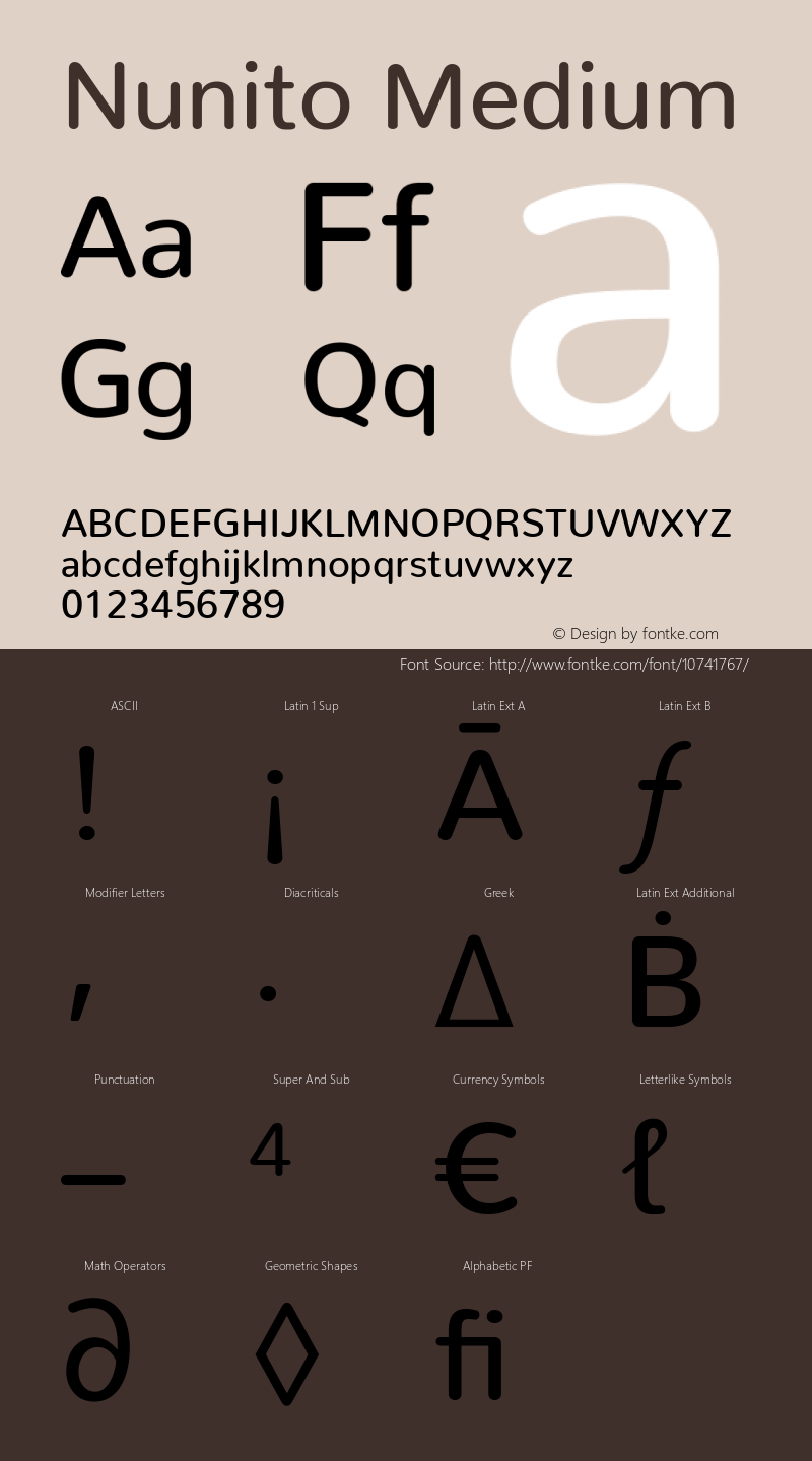 Nunito Medium Version 2.0; ttfautohint (v1.00rc1.6-4cba) -l 8 -r 50 -G 200 -x 0 -D latn -f none -w G -W Font Sample