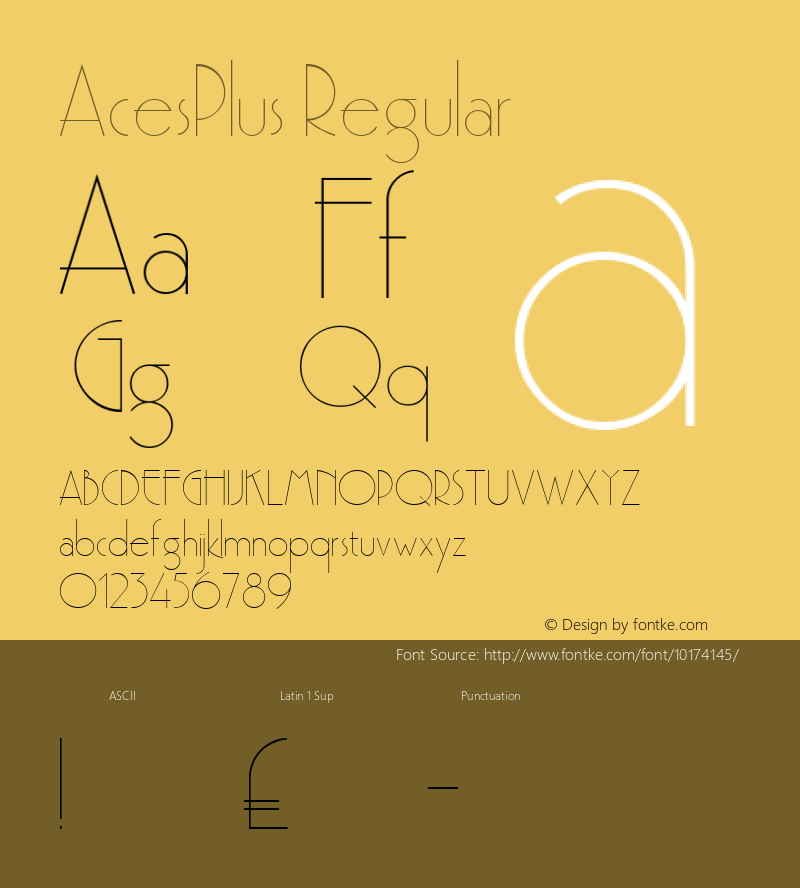 AcesPlus Regular Macromedia Fontographer 4.1 11/25/2003 Font Sample