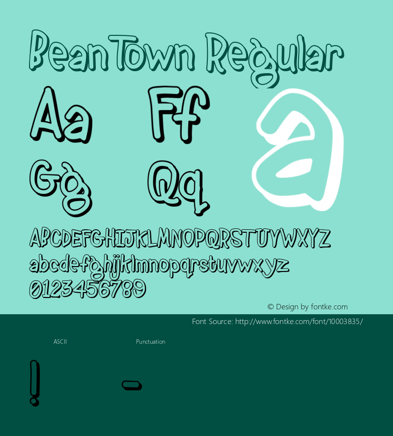 BeanTown Regular Macromedia Fontographer 4.1.2 1/15/99 Font Sample