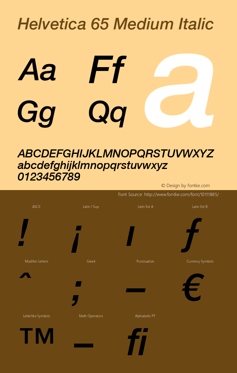 Helvetica 65 Medium Italic Version 2.0; 2001; initial release Font Sample