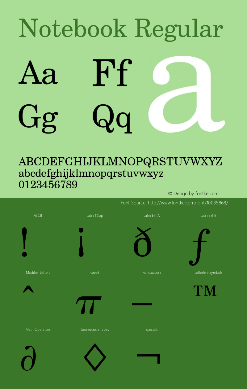 Notebook Regular Font Version 2.6; Converter Version 1.10 Font Sample