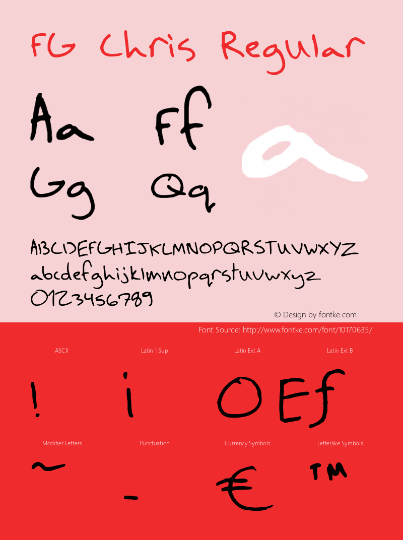 FG Chris Regular 2003; 1.0, initial release Font Sample