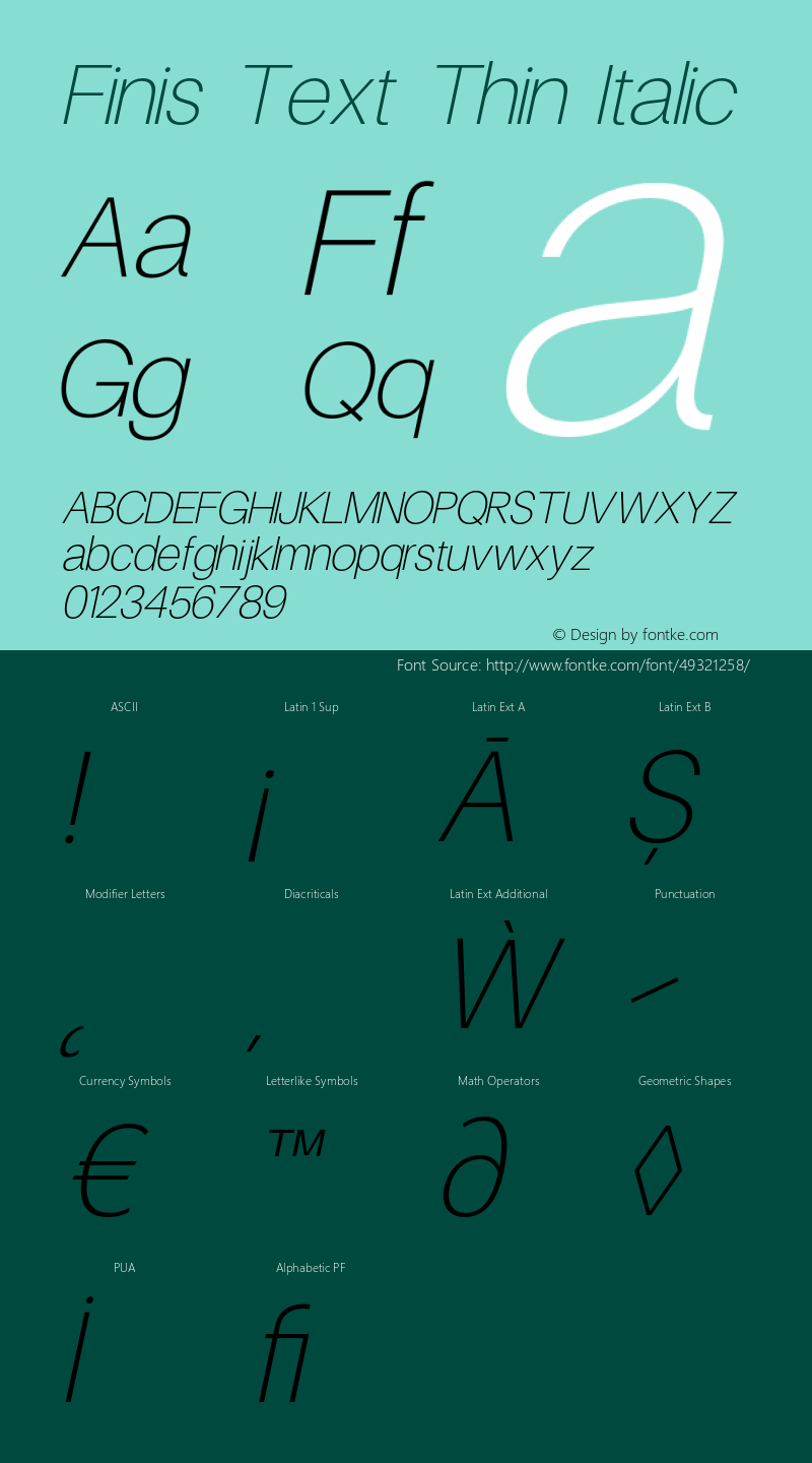 FinisText-ThinItalic Version 1.000 Font Sample