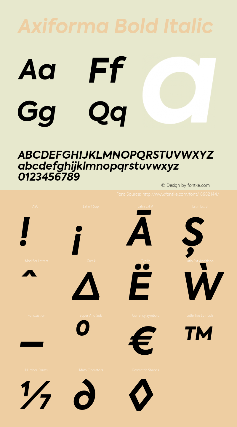 Axiforma Bold Italic Version 1.001;PS 001.001;hotconv 1.0.88;makeotf.lib2.5.64775 Font Sample