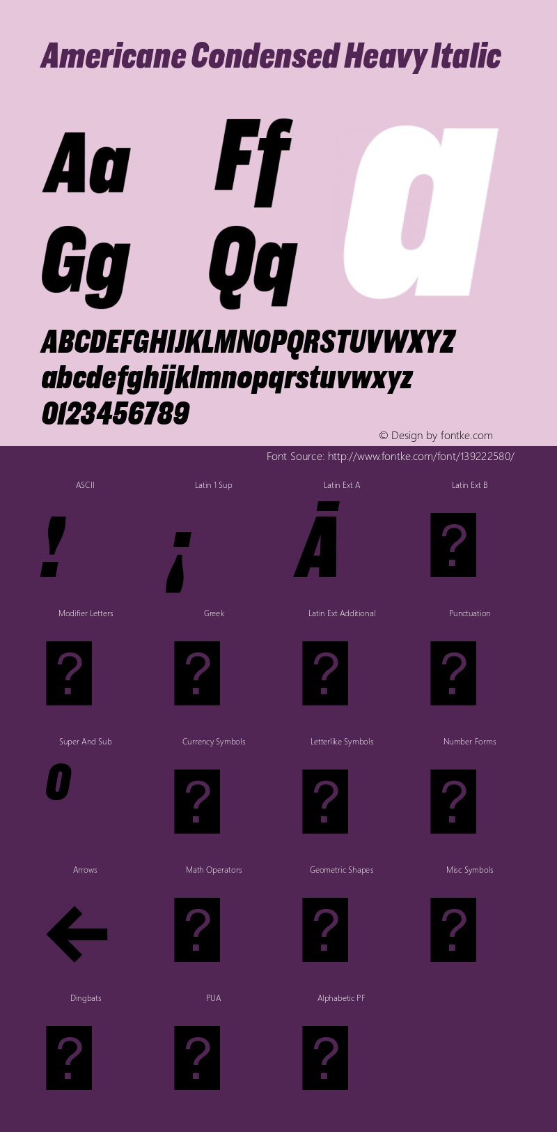 Americane Condensed Heavy Ita Version 1.000; Font Sample