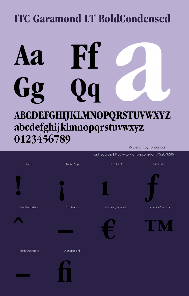 ITC Garamond LT Bold Condensed Version 006.000 Font Sample