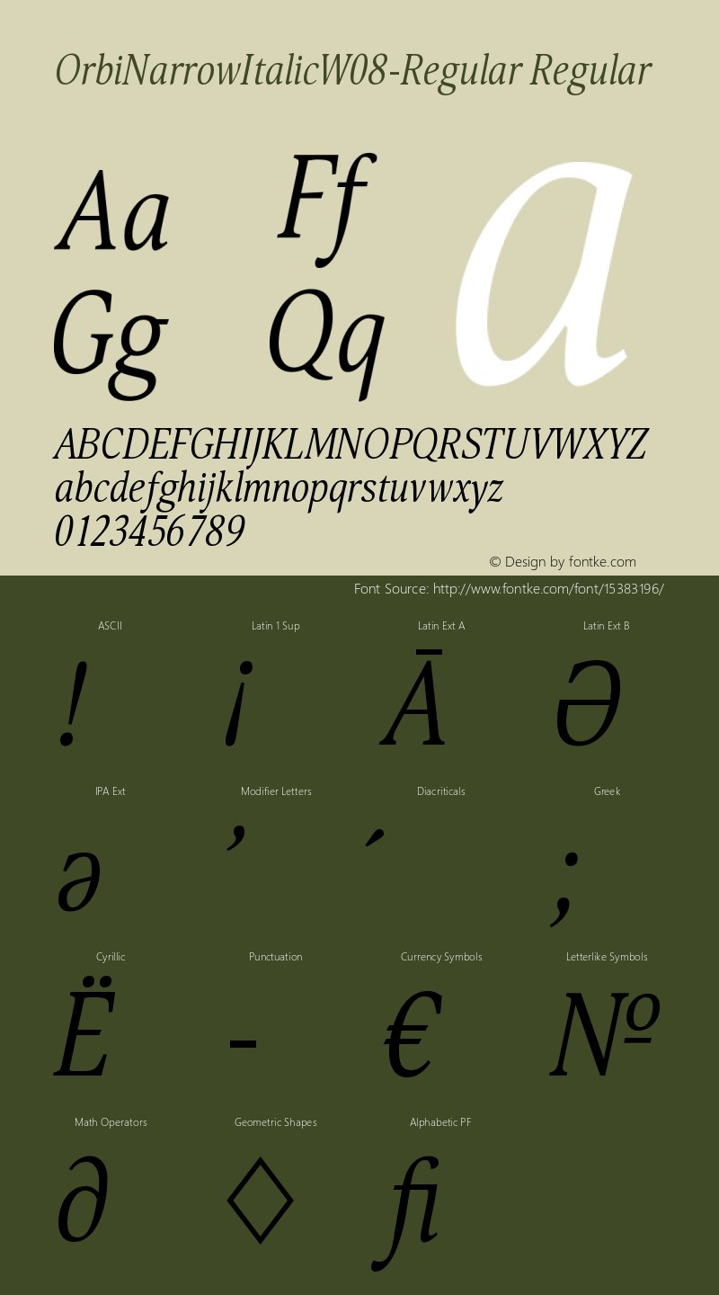 OrbiNarrowItalicW08-Regular Regular Version 1.10 Font Sample