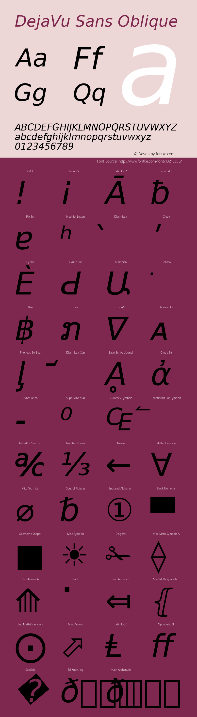 DejaVu Sans Oblique Version 2.19 Font Sample