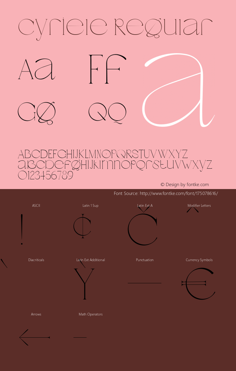 Cyriele Regular Version 2.000;hotconv 1.0.109;makeotfexe 2.5.65596图片样张