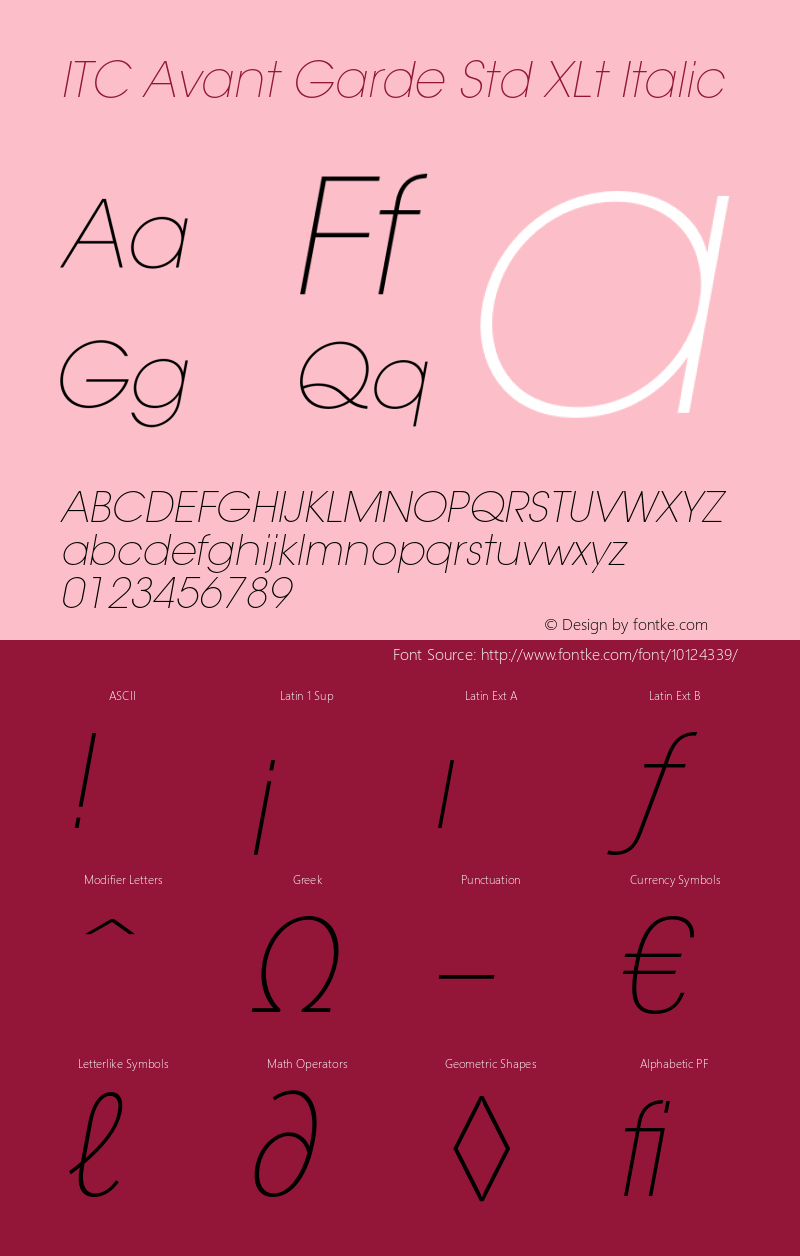 ITC Avant Garde Std XLt Italic OTF 1.018;PS 001.001;Core 1.0.31;makeotf.lib1.4.1585 Font Sample