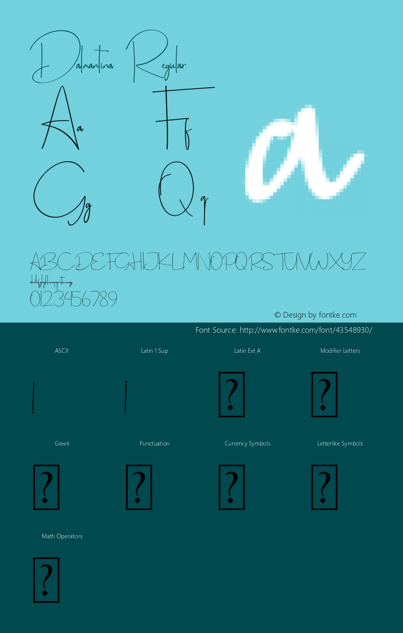 Dalmantina Version 1.00;September 8, 2019;FontCreator 11.5.0.2427 64-bit Font Sample