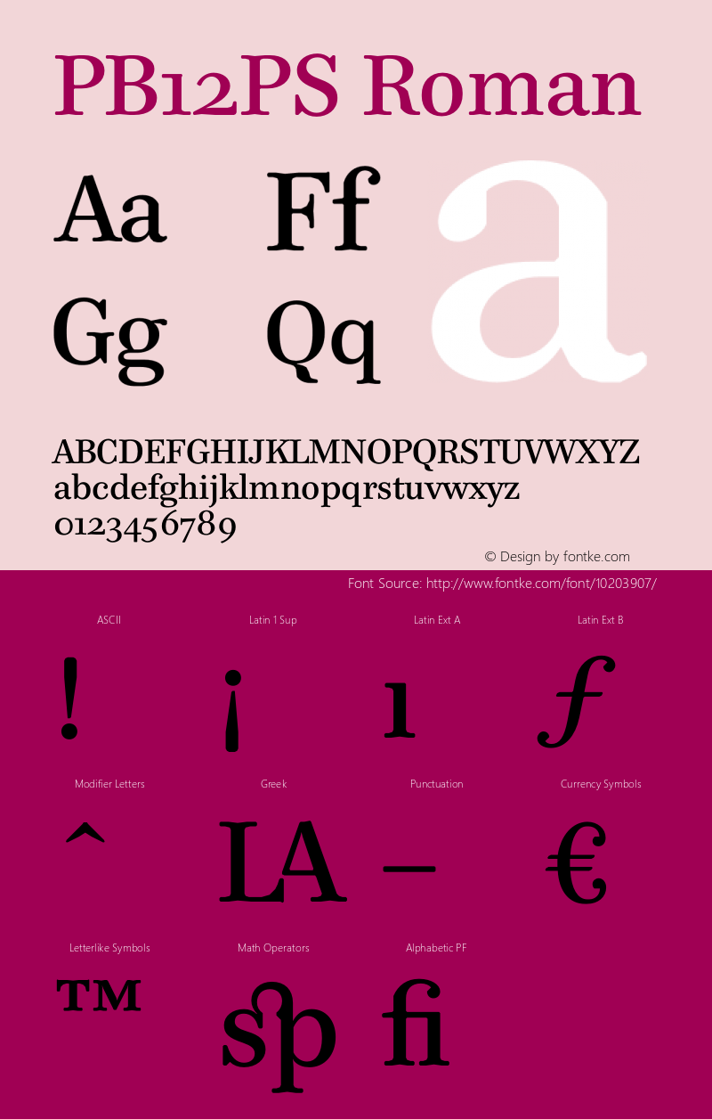 PB12PS Roman 001.001 Font Sample