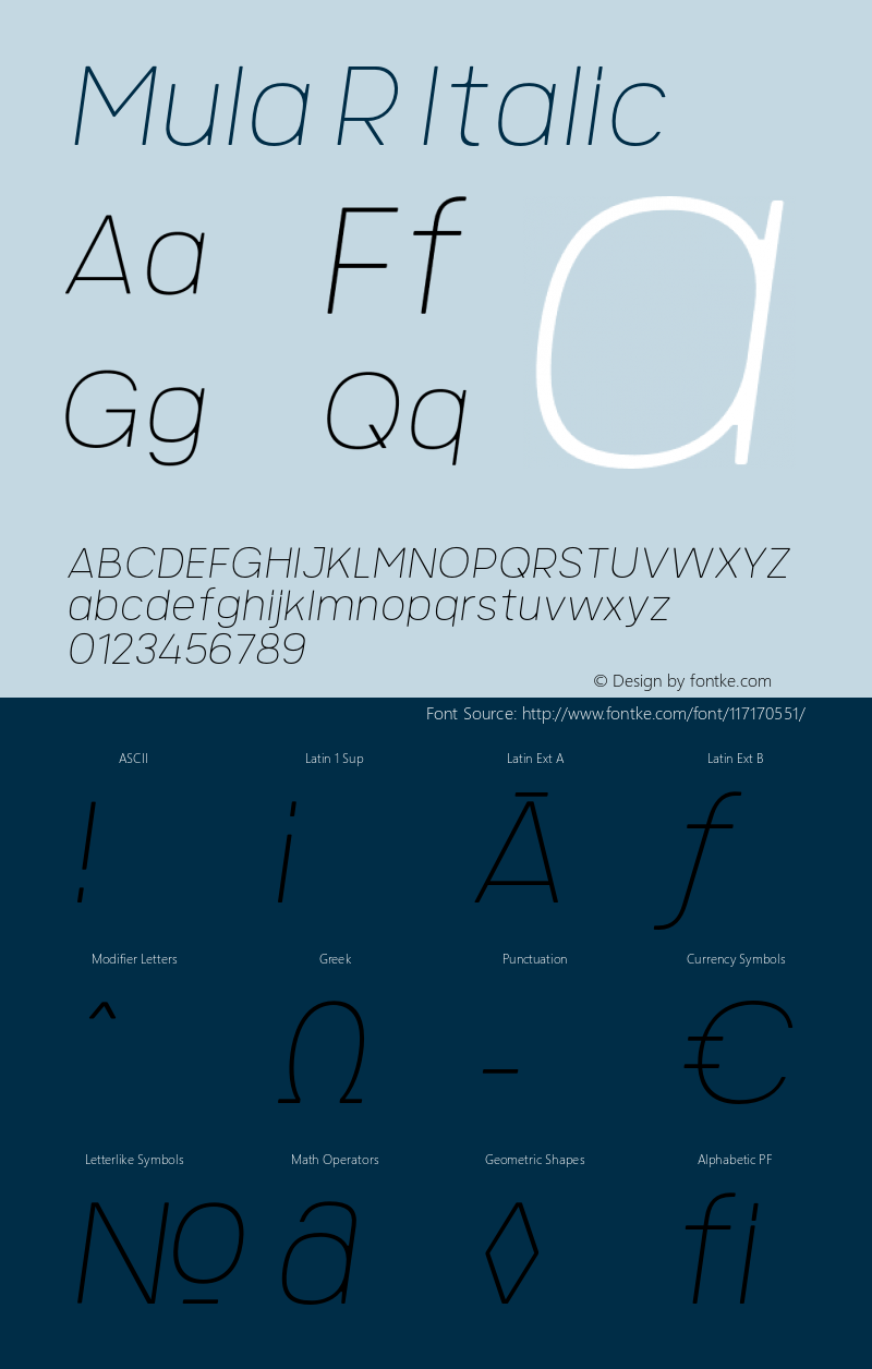 MulaR-ThinItalic Version 1.000 Font Sample