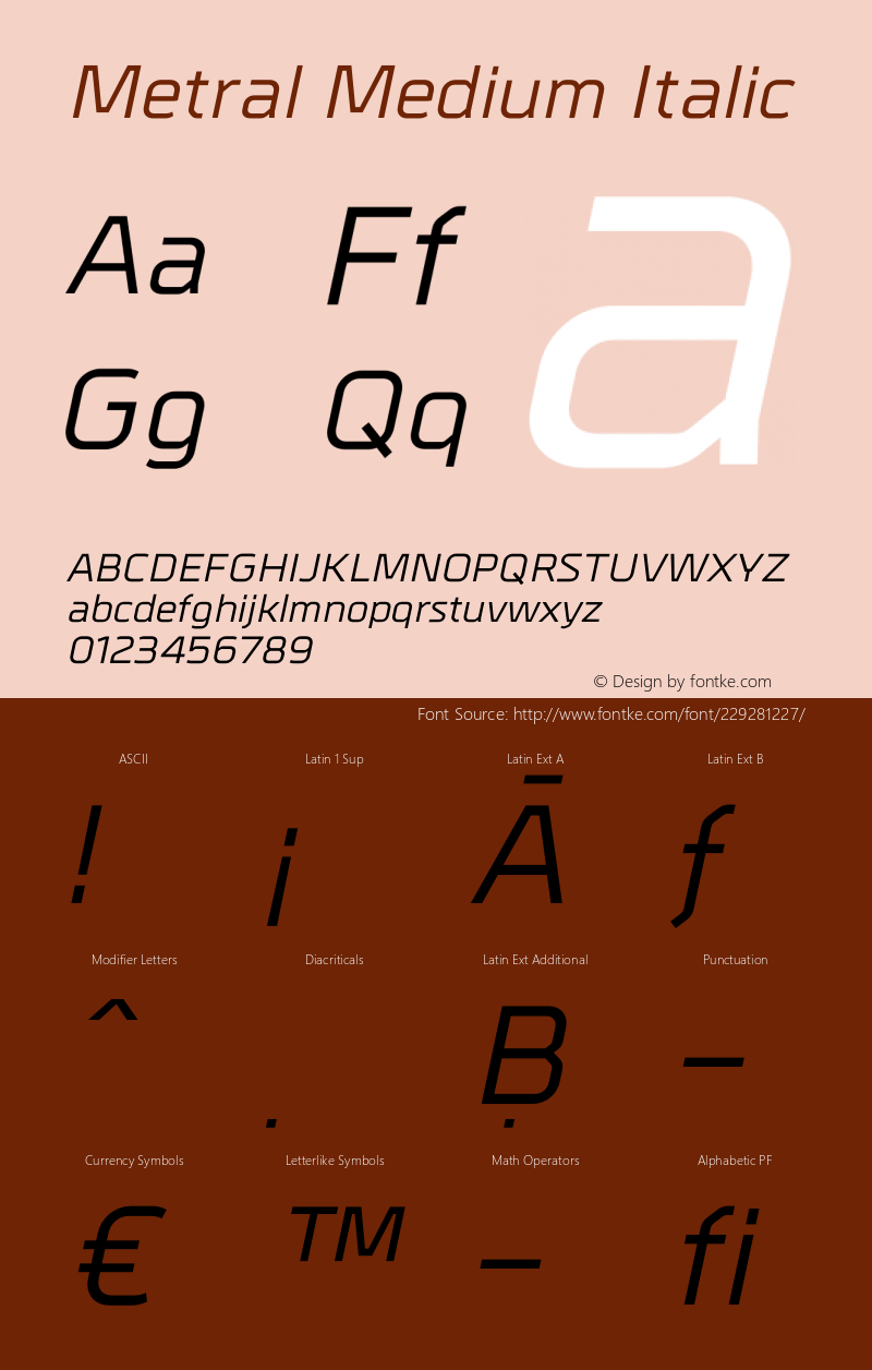 Metral-MediumItalic Version 1.001;PS 001.001;hotconv 1.0.56;makeotf.lib2.0.21325图片样张