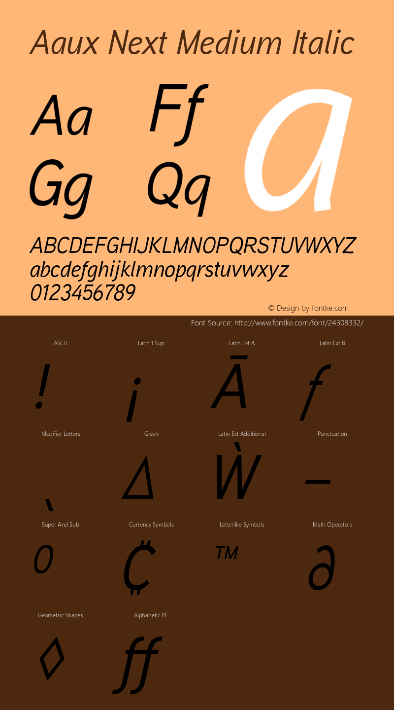 AauxNext-MediumItalic Version 1.000 2008 initial release Font Sample