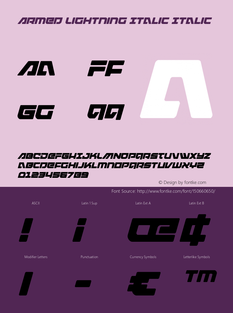Armed Lightning Italic Version 1.2; 2019 Font Sample