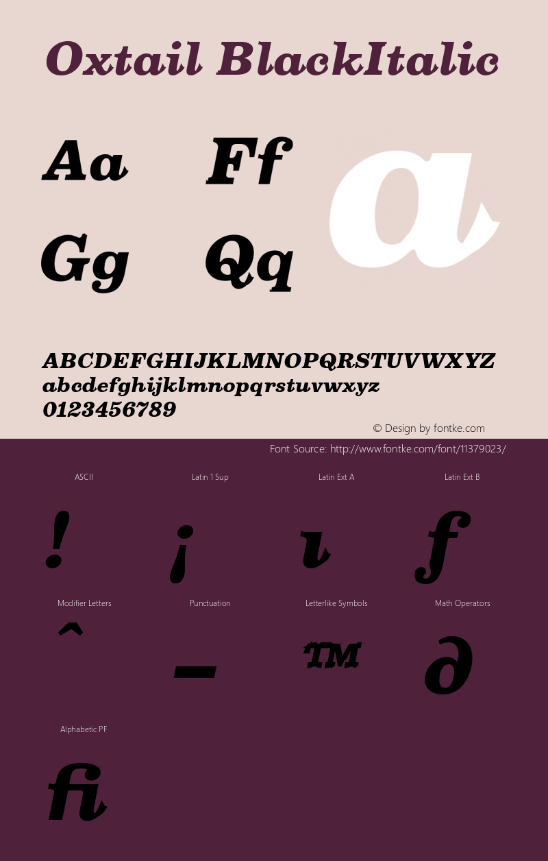 Oxtail BlackItalic Version 001.000 Font Sample