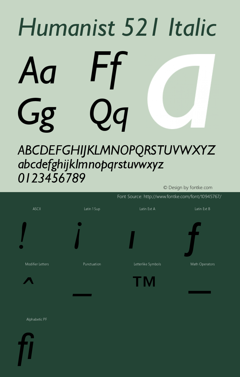 Humanist 521 Italic Version 003.001 Font Sample