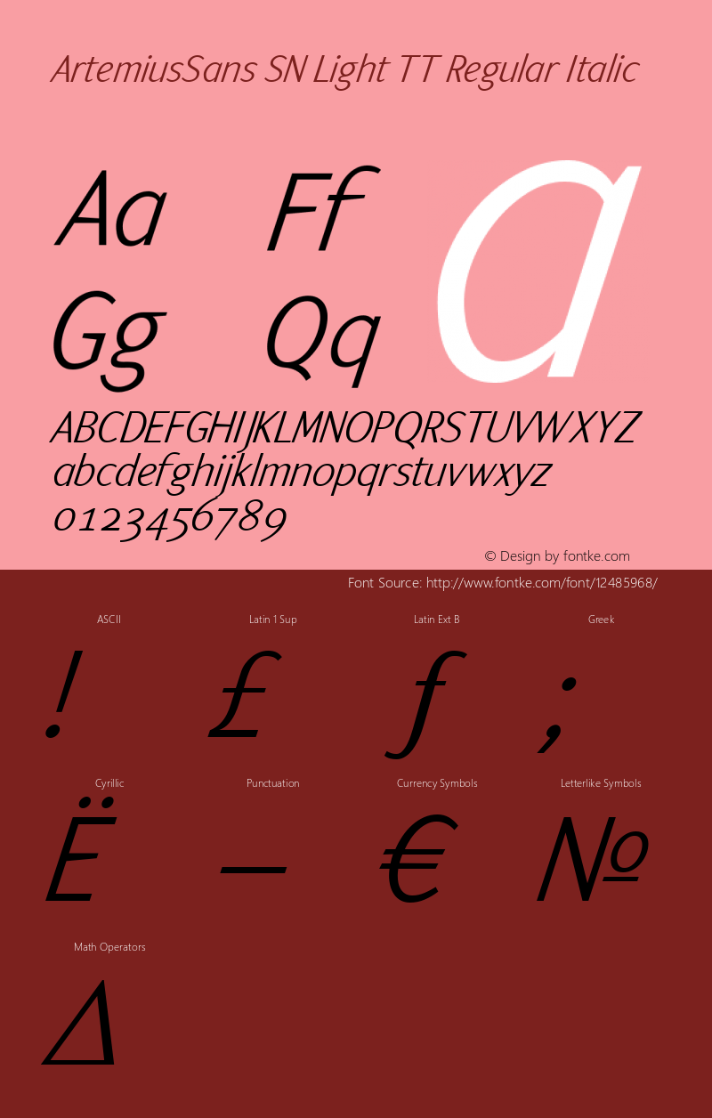 ArtemiusSans SN Light TT Regular Italic 001.001 Font Sample