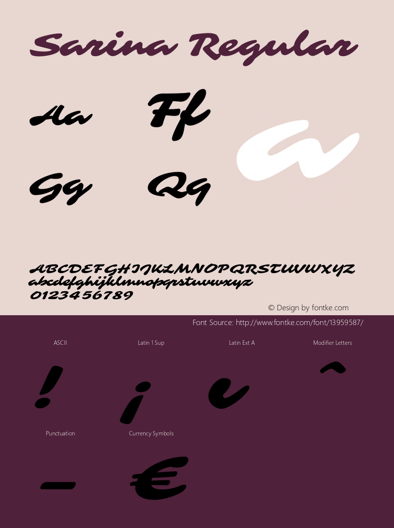 Sarina Regular Version 1.001 Font Sample