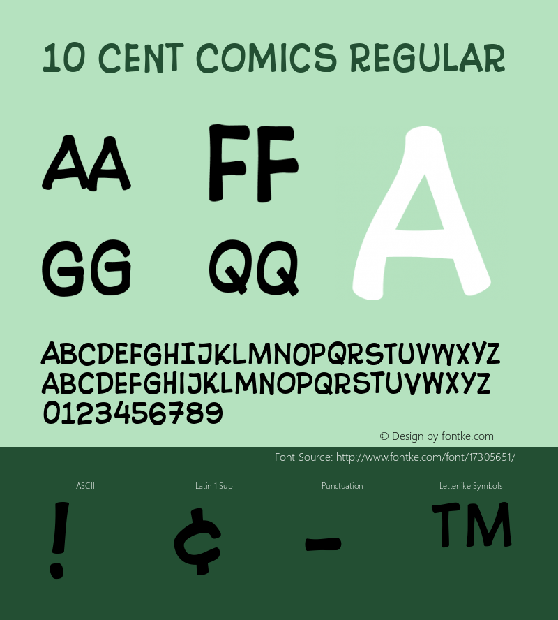 10 Cent Comics Regular Version 4.10 Font Sample