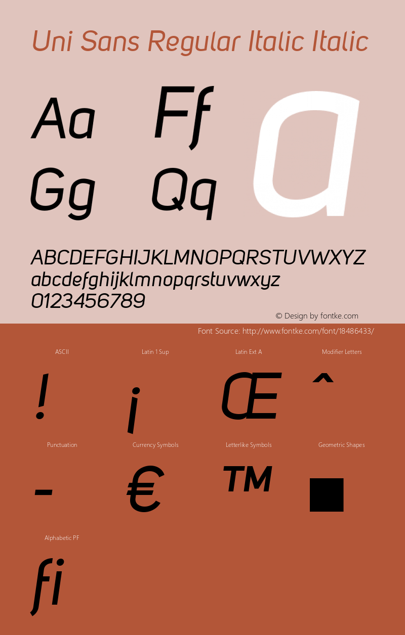 Uni Sans Regular Italic Italic Version 001.001 Font Sample