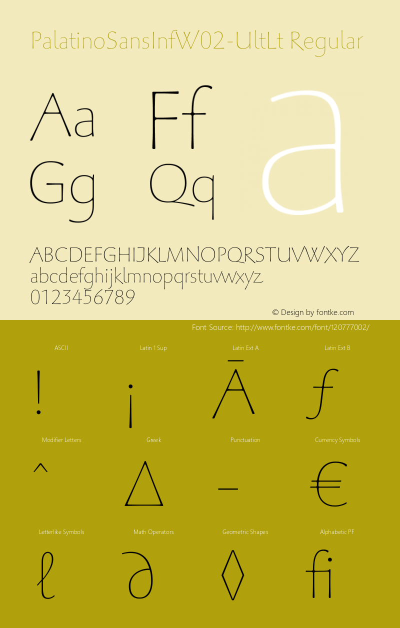 Palatino Sans Inf W02 UltLt Version 1.00 Font Sample