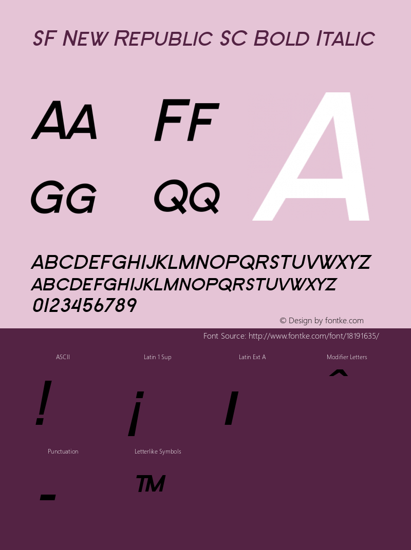 SF New Republic SC Bold Italic ver 2.0; 2000. Freeware for non-commercial use. Font Sample