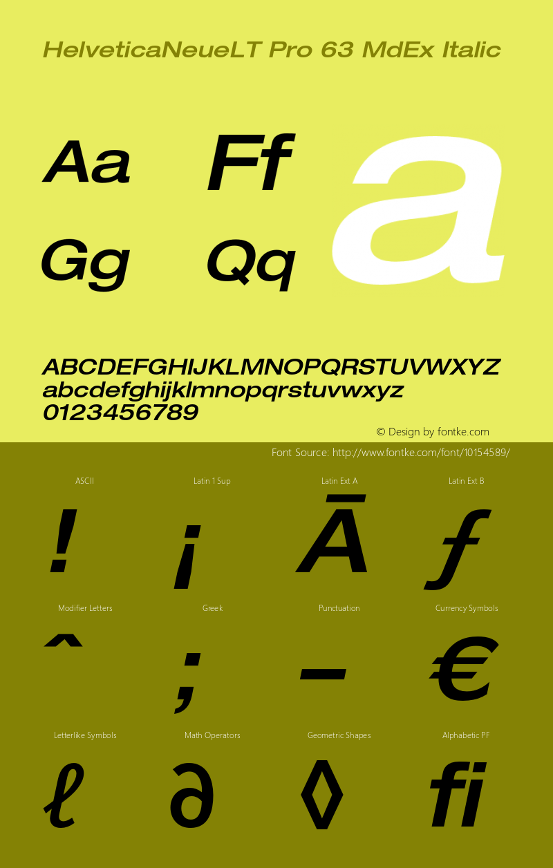 HelveticaNeueLT Pro 63 MdEx Italic Version 1.000;PS 001.000;Core 1.0.38 Font Sample