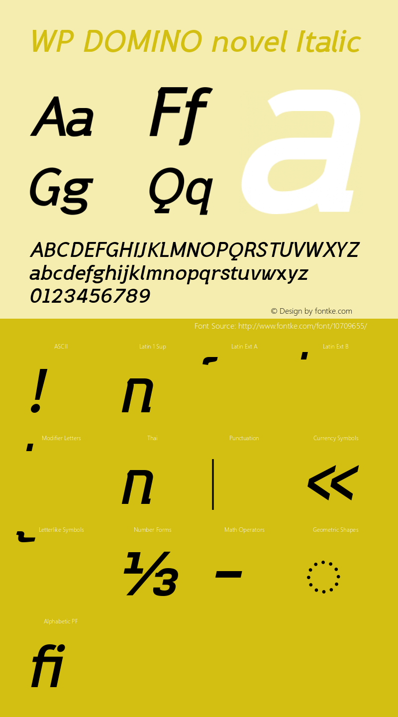 WP DOMINO novel Italic Version 0.100 Font Sample