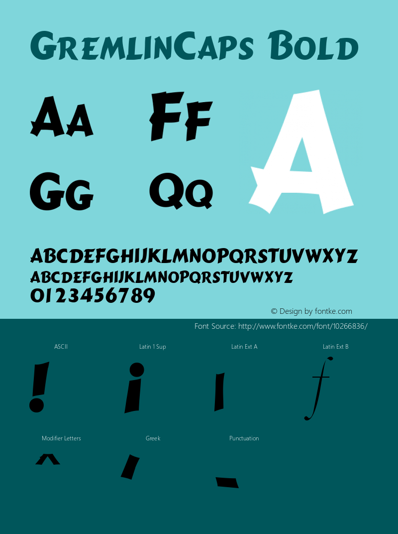 GremlinCaps Bold Macromedia Fontographer 4.1 7/1/96 Font Sample