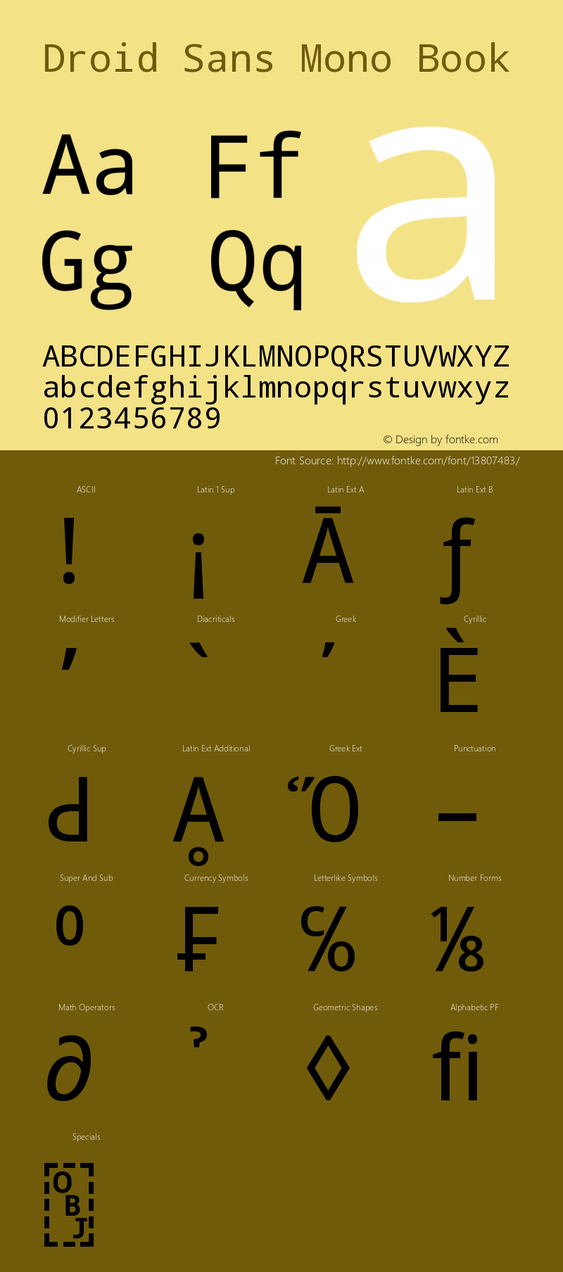 Droid Sans Mono Book Version 1.00 build 113 Font Sample