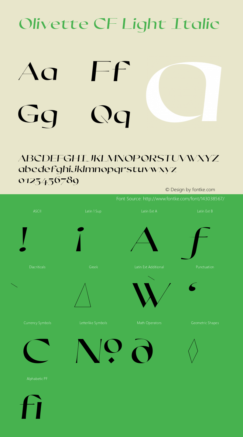 Olivette CF Light Italic Version 1.000 Font Sample