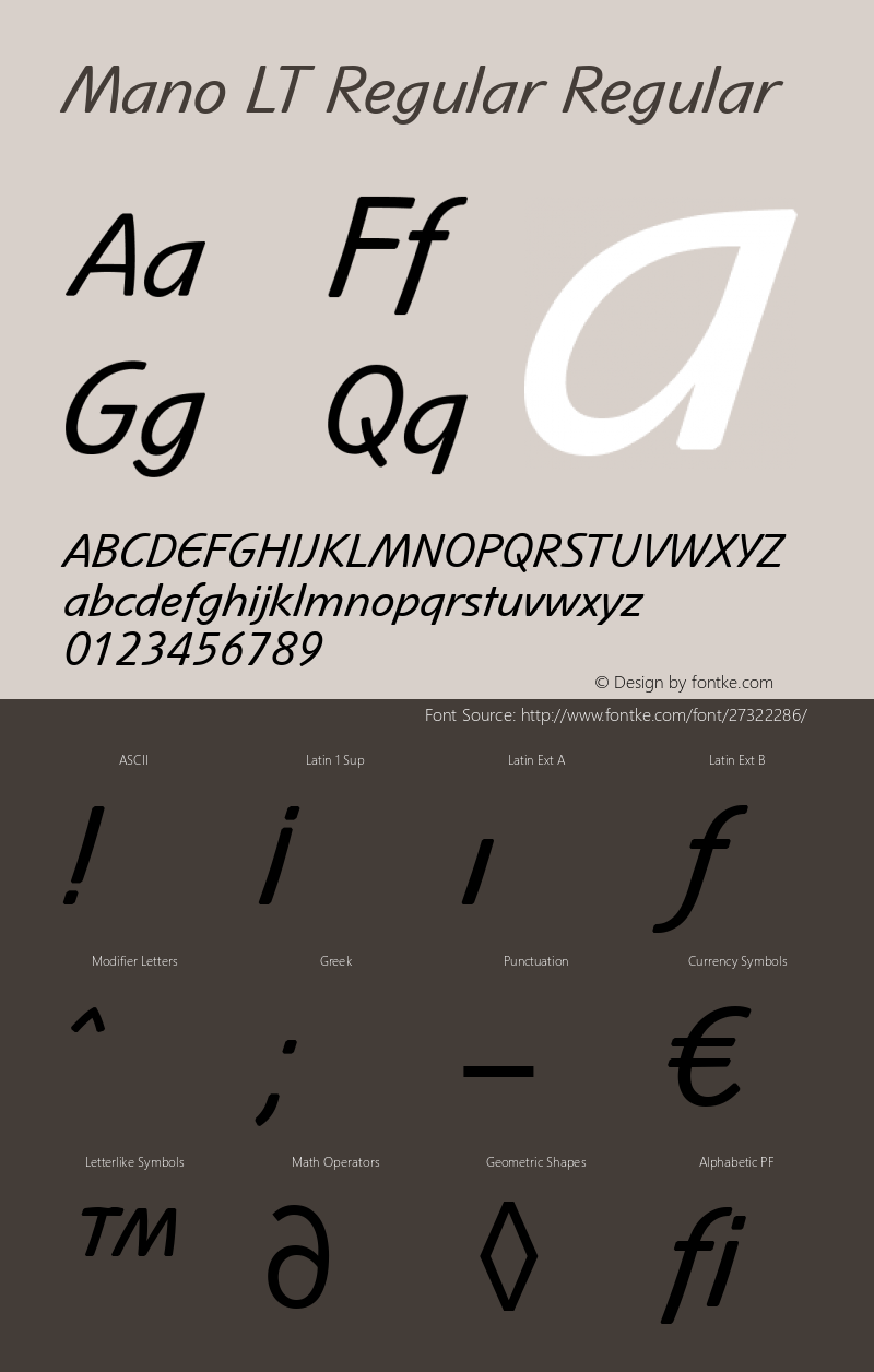 Mano LT Regular Version 1.03 Font Sample