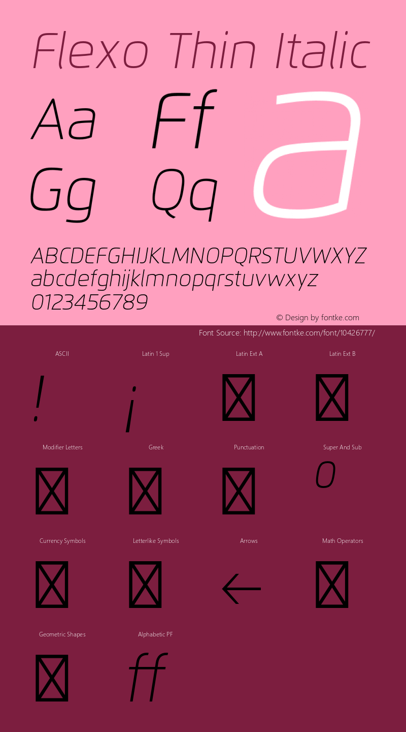 Flexo Thin Italic Version 1.06          UltraPrecision Font Font Sample