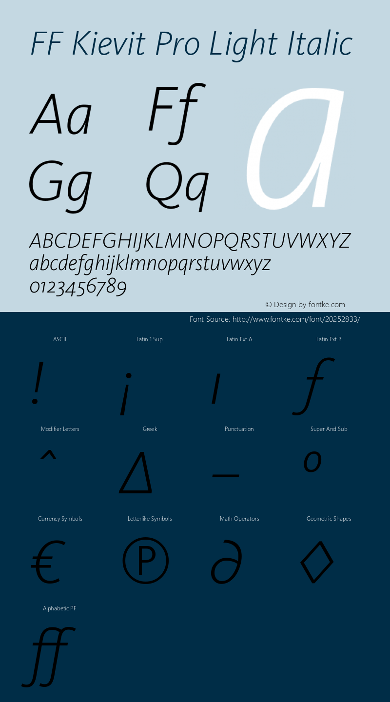 FFKievitPro-LightItalic Version 7.460 Font Sample